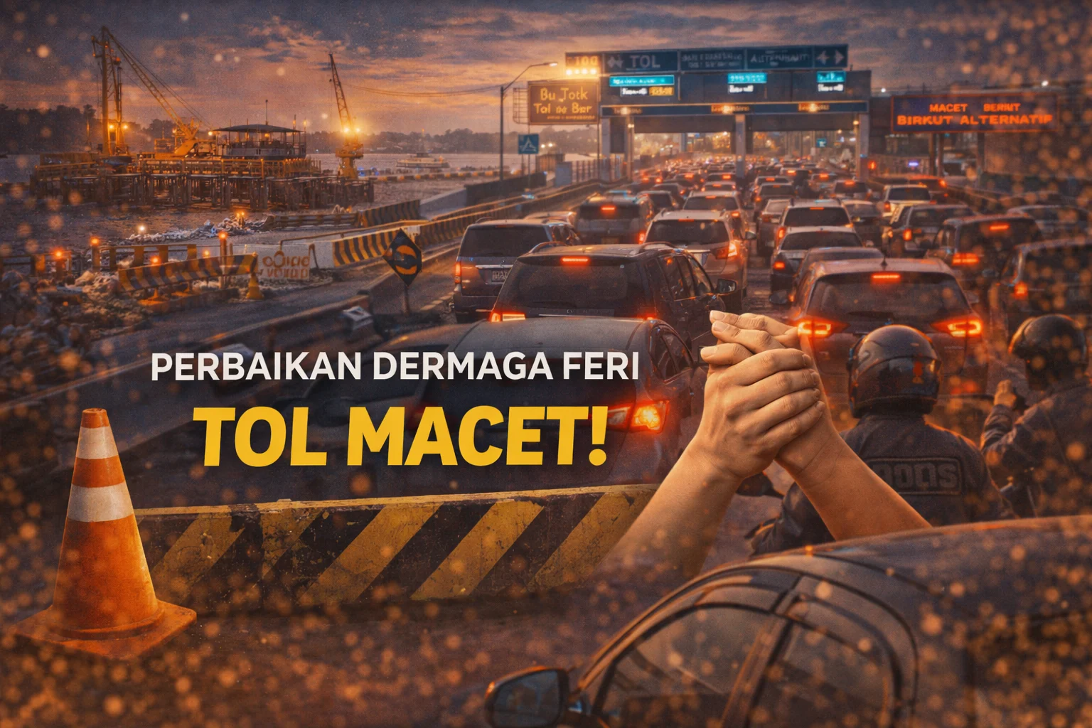 Kepadatan lalu lintas di jembatan tol Pontianak akibat perbaikan dermaga feri