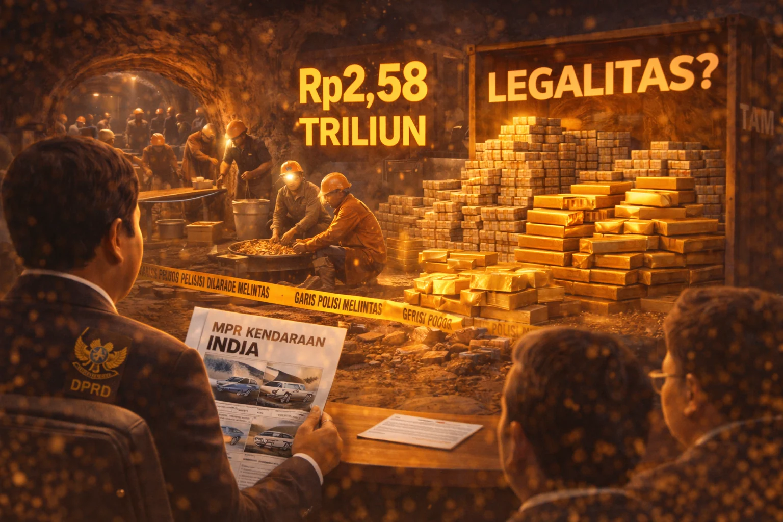 Ilustrasi aparat mengamankan bukti dugaan tindak pidana pencucian uang dari kegiatan tambang emas