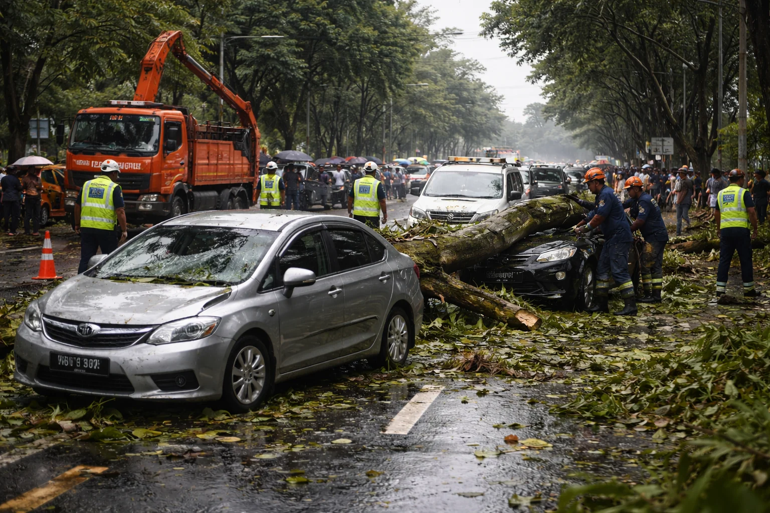 Ilustrasi pohon tumbang menimpa mobil di Jalan Ahmad Yani Pontianak