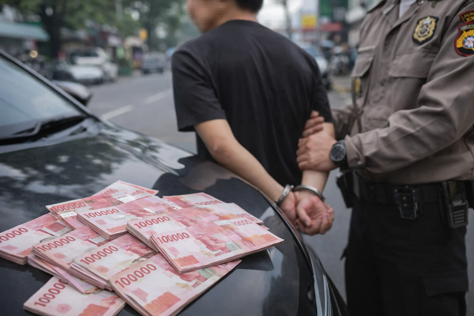 Petugas Reskrim Polresta Pontianak mengamankan pelaku yang hendak mengedarkan uang palsu di Pontianak