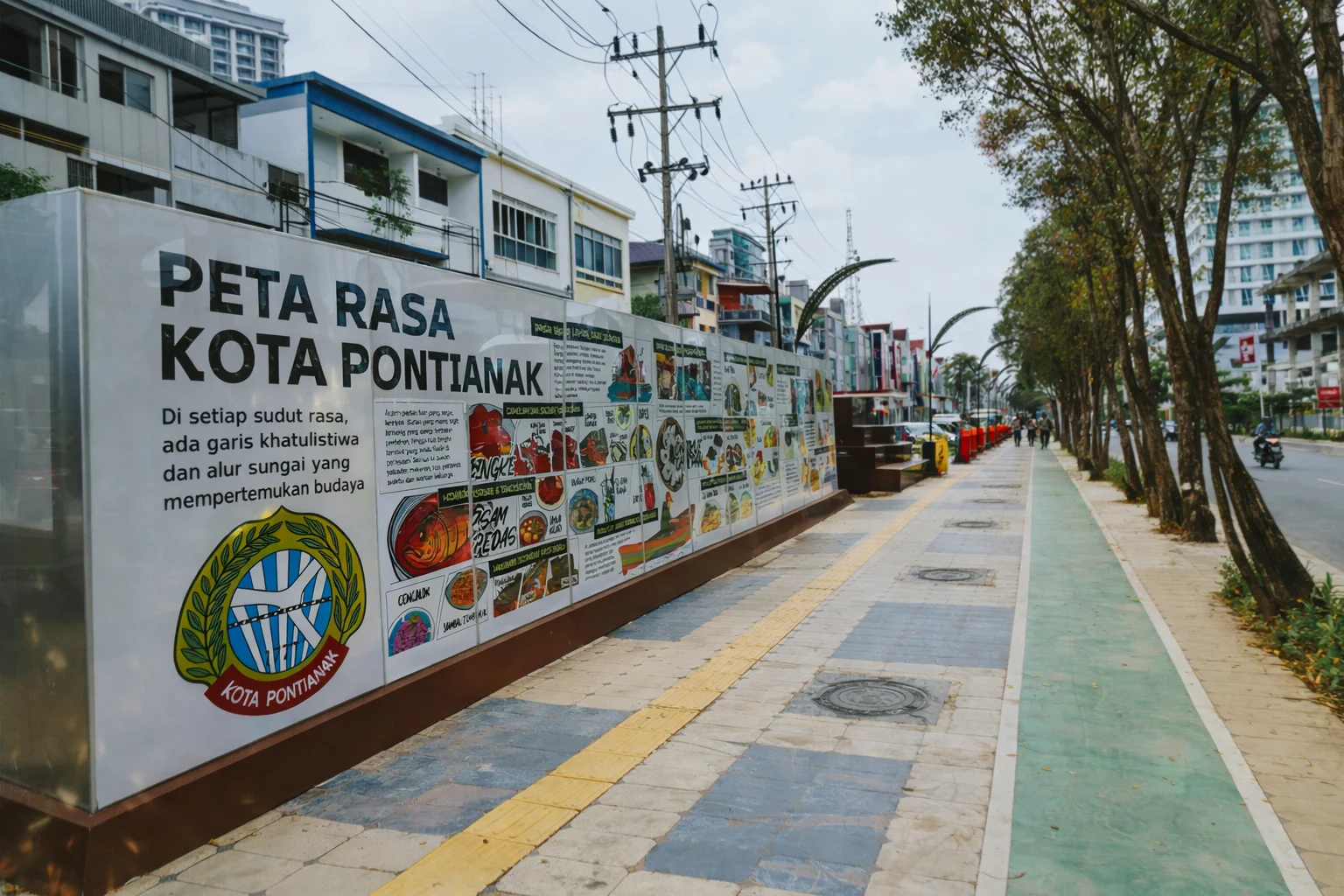 Trotoar Teuku Umar yang tertata rapi dengan ilustrasi kuliner khas Pontianak menarik perhatian warga dan wisatawan