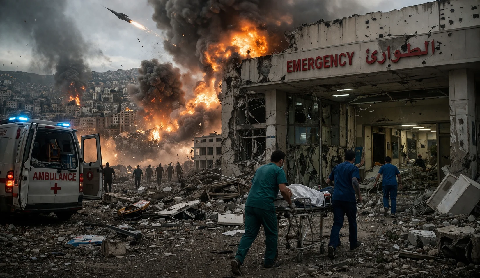 rumah sakit rusak akibat serangan rudal di lebanon