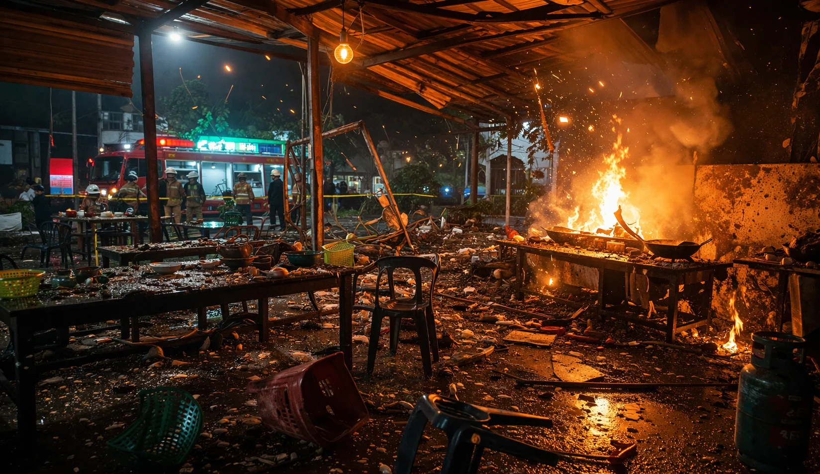 Kerusakan bangunan akibat ledakan gas di warung seafood Pontianak
