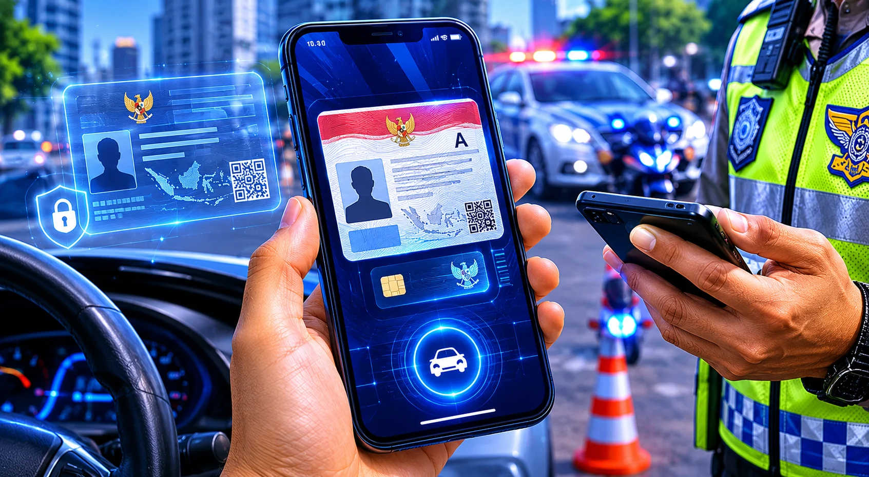 SIM kini hadir dalam bentuk digital melalui aplikasi Digital Korlantas Polri. Pengendara cukup menunjukkan SIM lewat HP saat pemeriksaan polisi.