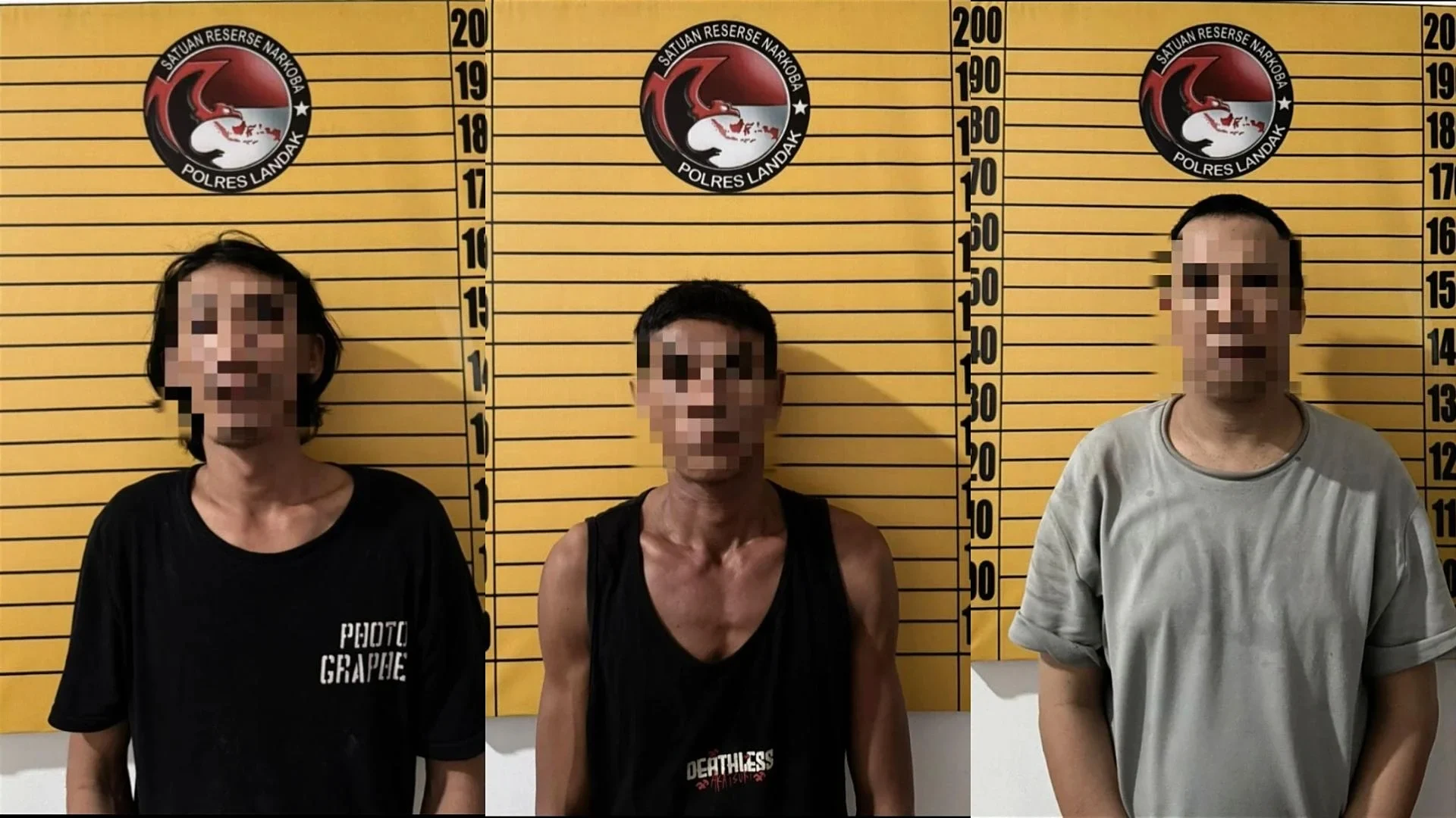 Tersangka dan barang bukti saat Satresnarkoba Polres Landak tangkap tiga pengedar sabu dalam operasi pemberantasan narkotika