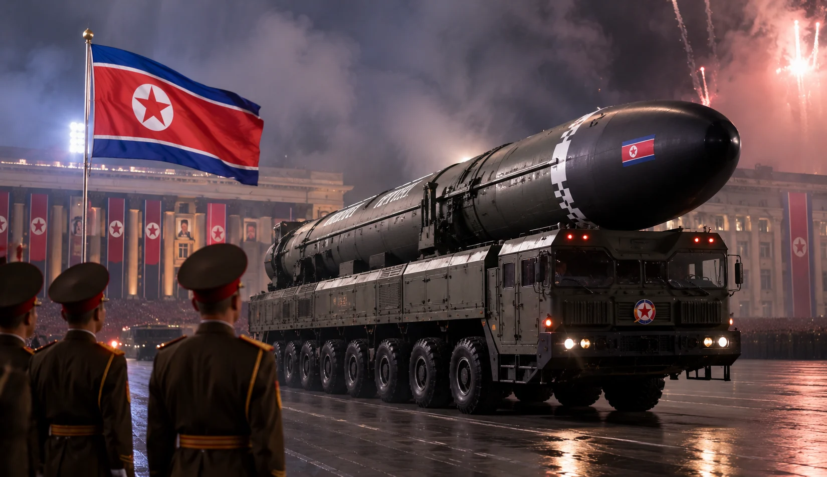 Bendera Korea Utara berkibar di tengah perdebatan mengenai program senjata nuklir Pyongyang.