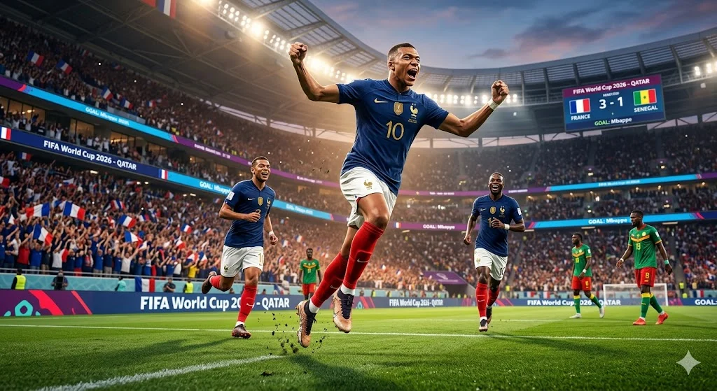 Kylian Mbappe merayakan gol bersama Timnas Prancis di Piala Dunia 2026.