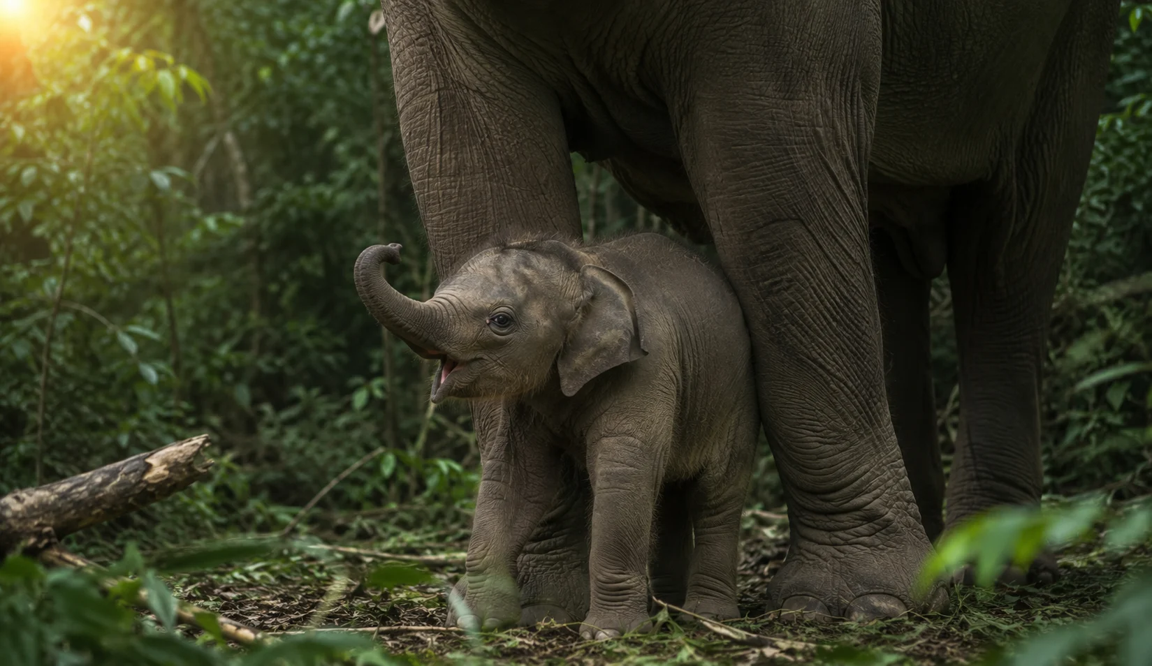 Seekor anak gajah Sumatra yang baru lahir di Taman Nasional Tesso Nilo, Riau.
