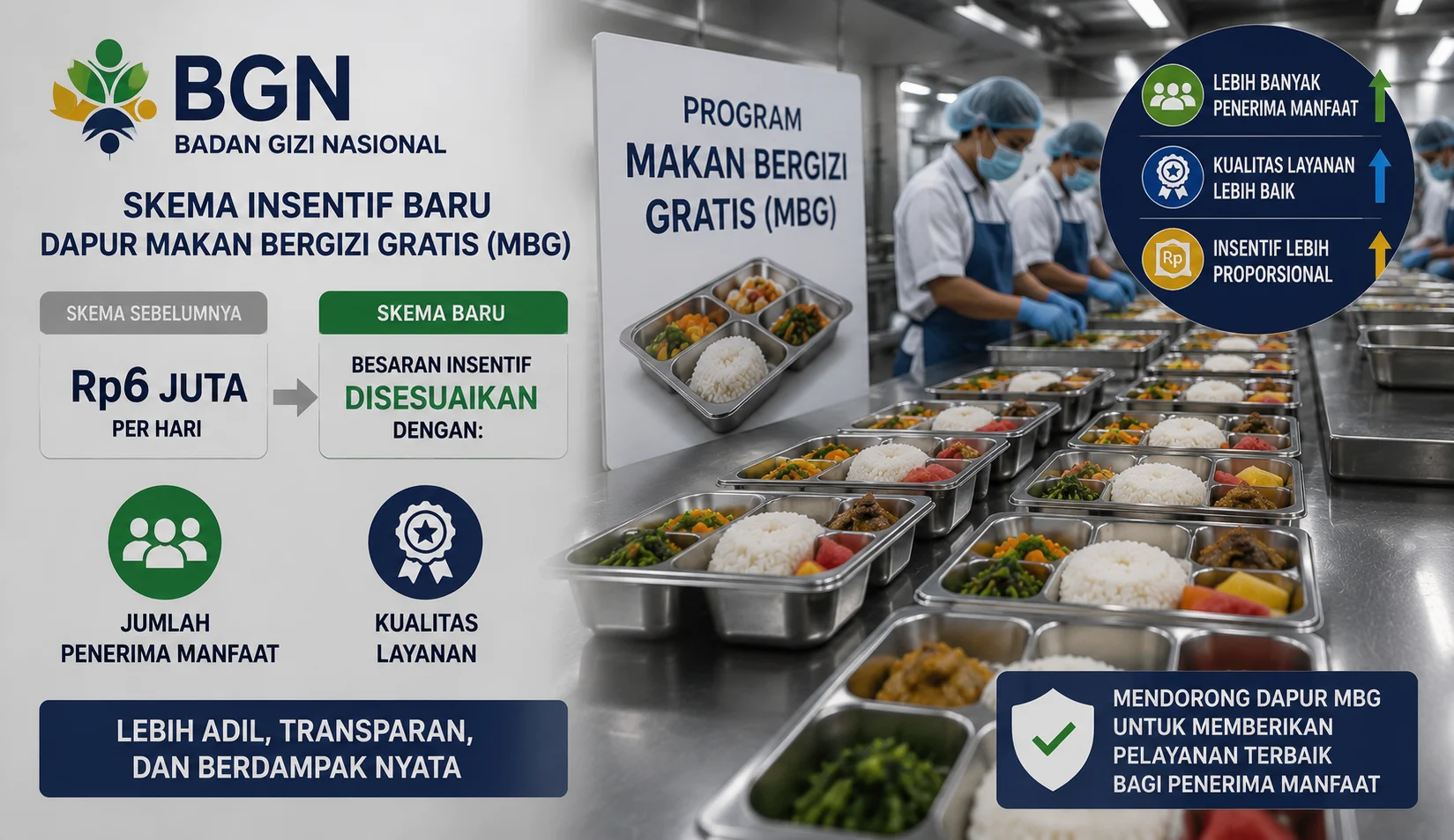 Aktivitas dapur Program Makan Bergizi Gratis yang sedang menjalankan pelayanan makanan bergizi.