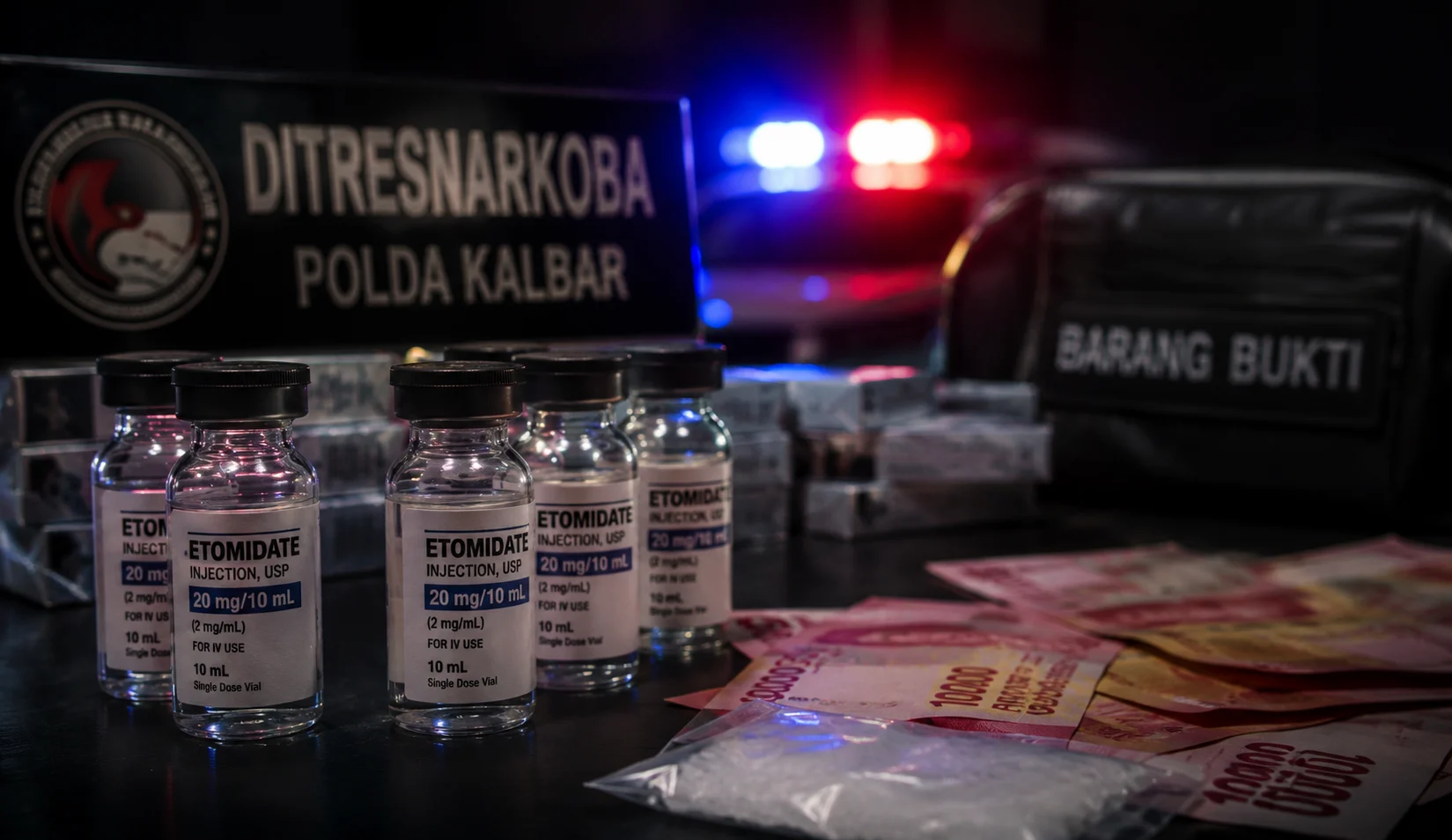 Kombes Pol Thein Tabero saat rilis pers mengenai temuan liquid berisi etomidate mulai masuk di Kalbar di Mapolda Kalbar.