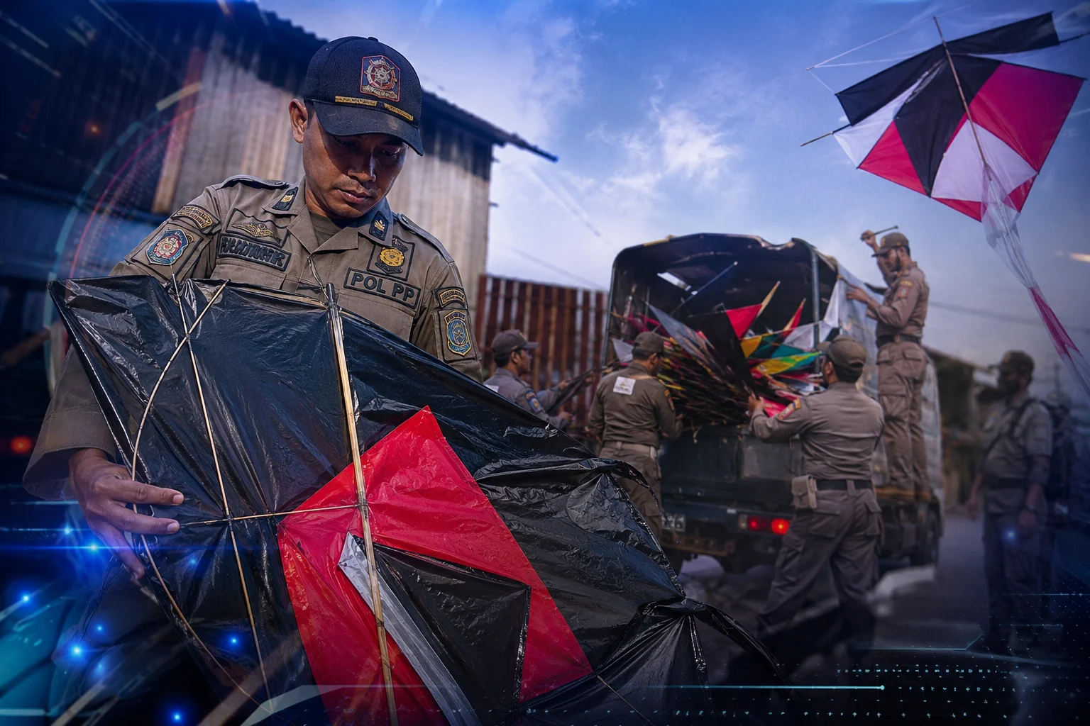 Petugas Satpol PP Kota Pontianak mengamankan puluhan layangan hasil operasi penertiban di wilayah Pontianak Utara.