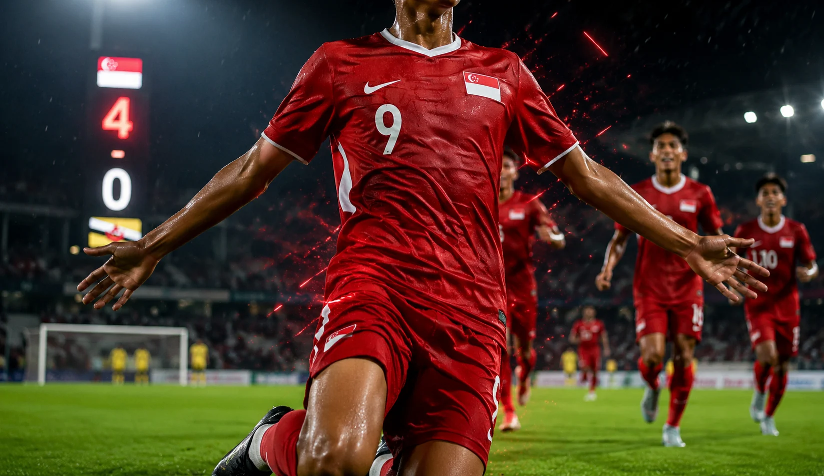 Pemain Singapura U-19 merayakan gol saat menghadapi Brunei Darussalam pada laga fase grup Piala AFF U-19 2026.