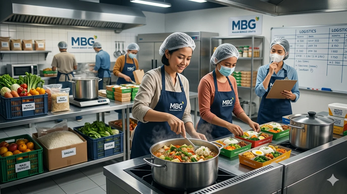 Aktivitas dapur Program Makan Bergizi Gratis yang tengah dievaluasi terkait skema insentif operasional.