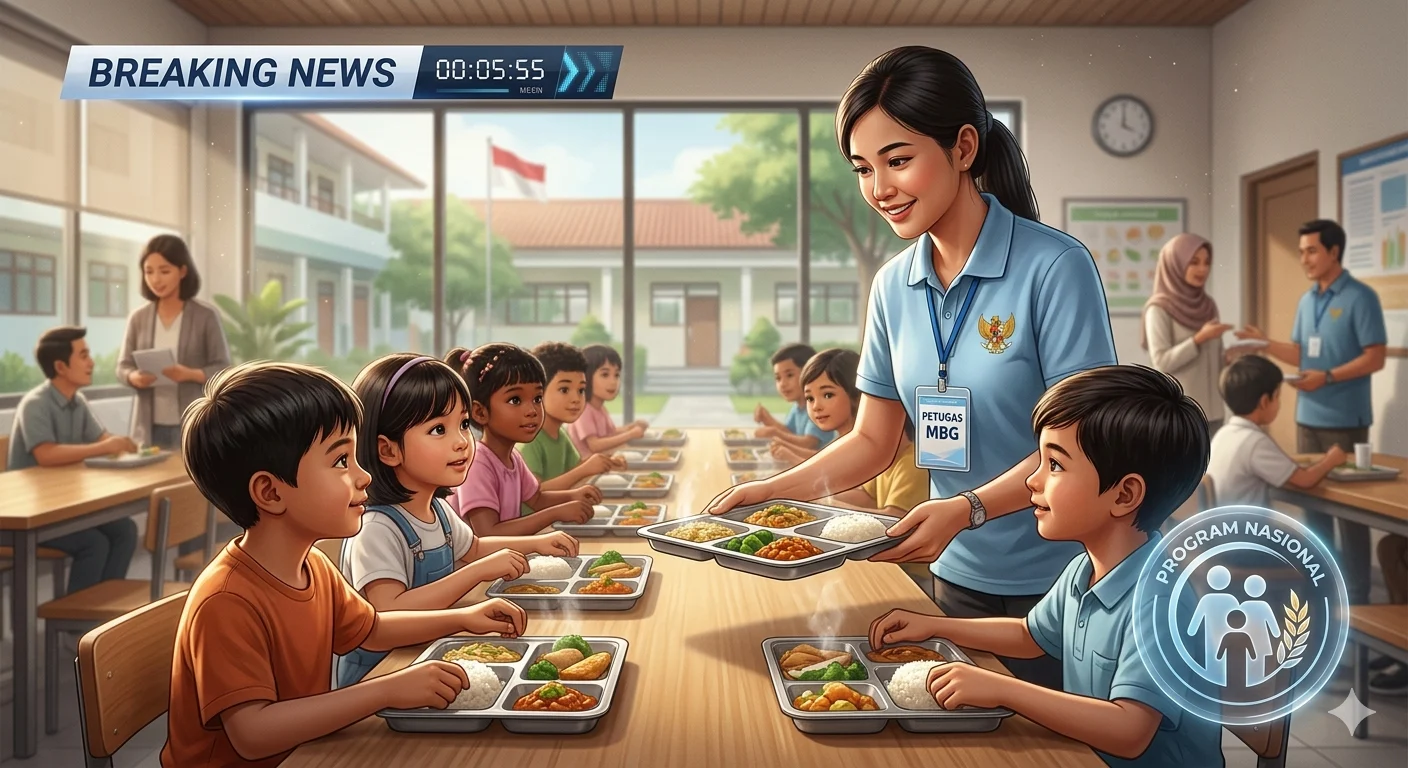 Proses penyiapan makanan dalam Program Makan Bergizi Gratis di salah satu dapur pelayanan gizi.