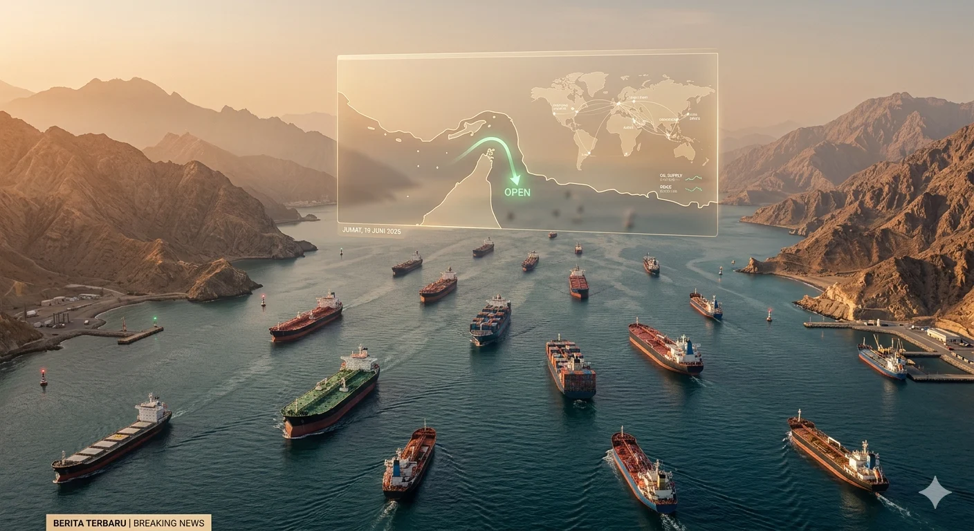 Kapal tanker melintas di Selat Hormuz yang menjadi jalur utama distribusi minyak dunia.