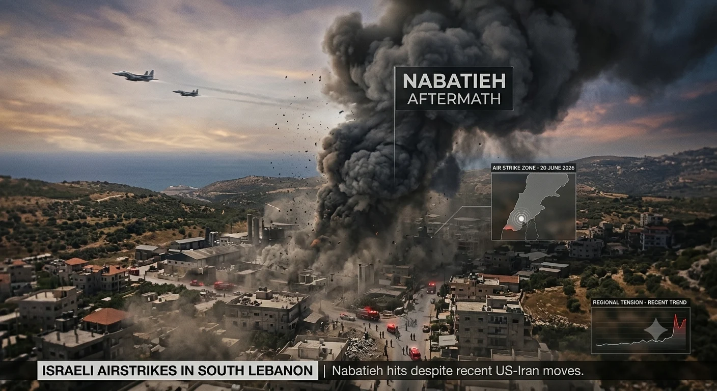 Kepulan asap membumbung di wilayah Nabatieh, Lebanon selatan, usai serangan udara Israel