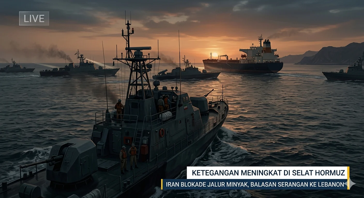 Kapal-kapal melintas di kawasan Selat Hormuz saat ketegangan Iran dan Israel kembali meningkat.