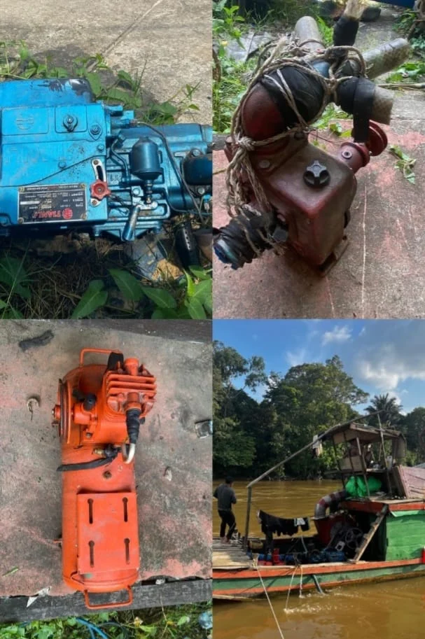 Petugas Polres Ketapang mengamankan barang bukti kasus pertambangan emas tanpa izin di Kecamatan Sandai.