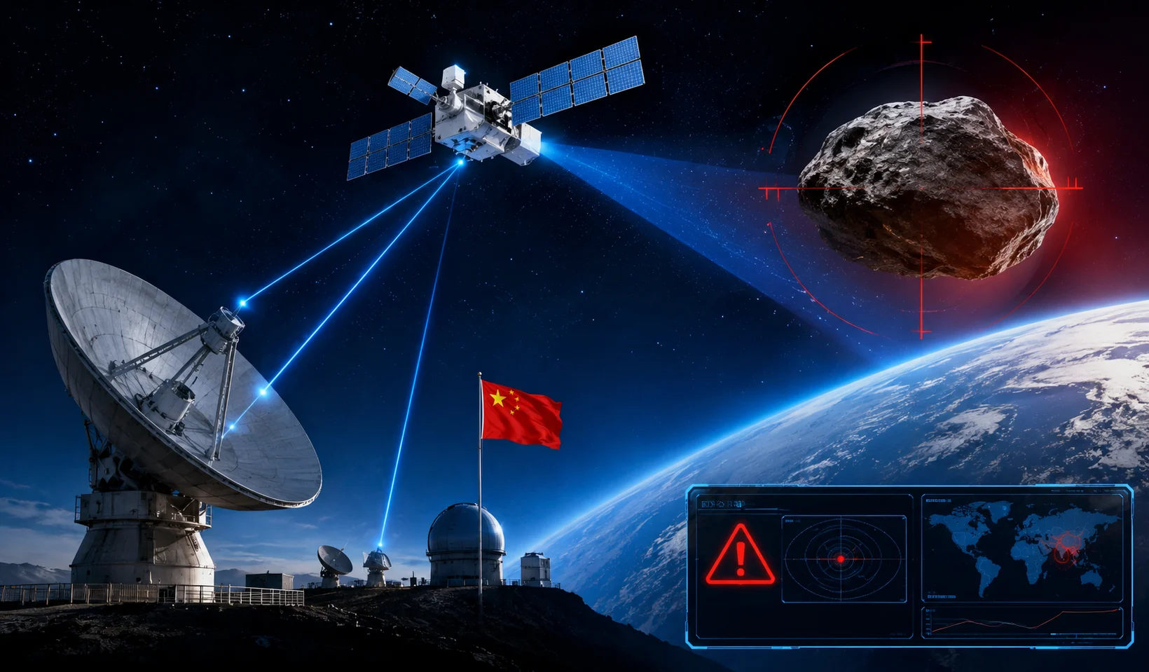 Ilustrasi asteroid mendekati Bumi dipantau jaringan satelit dan teleskop milik China.
