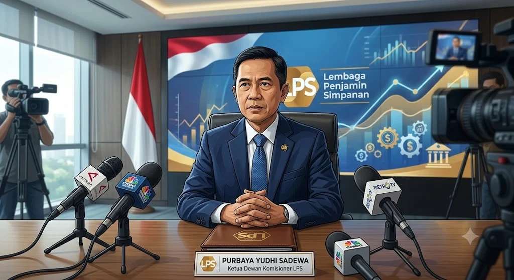Ketua Dewan Komisioner LPS Purbaya Yudhi Sadewa saat memberikan keterangan kepada media.